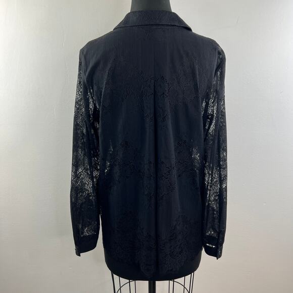 CABI St. Regis Black Blouse Floral Sheer Lace Collared Button-Up Size Medium M - Picture 8 of 11